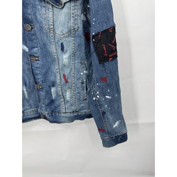 FWRD Patchwork Grunge Paint Splatter Jean Jacket Women XL Blue Skater Retro Y2K - Picture 9 of 10